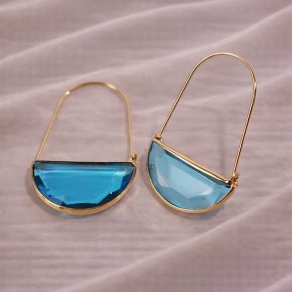 Anthropologie Jewelry - Blue Crescent Hoop Gold Earrings